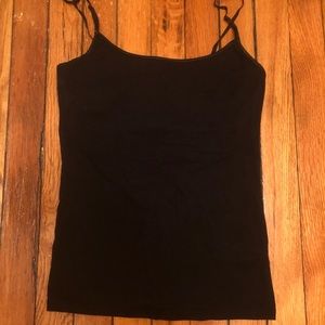 Black spaghetti strap cami tank top w/built in bra
